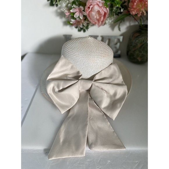 Vintage Large Satin Ivory Bow For Belt Formal Dress Hat Wedding or Belt 9"x10" - Picture 4 of 16